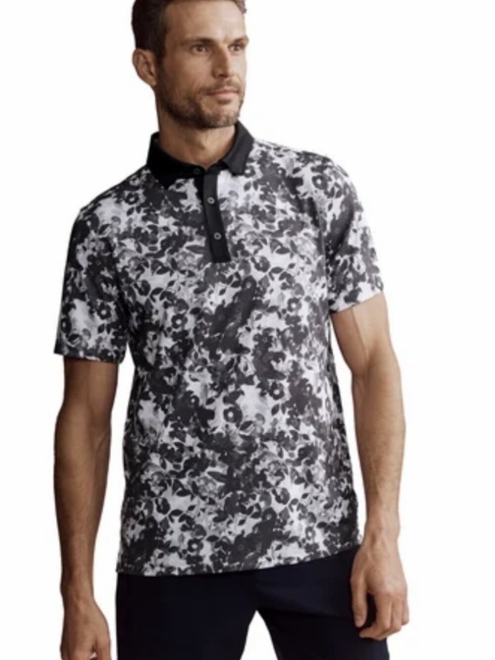 Rhone Sport Camo Floral Golf Polo Black White Men's Size Medium Performance